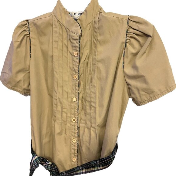 A13 Vintage Miss Joni Button Up Dress Sheath Brown Plaid Tie Back Sz 8 - Picture 2 of 8